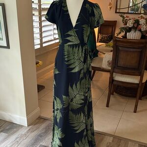 Aakaa Green Leaf Print Wrap Dress